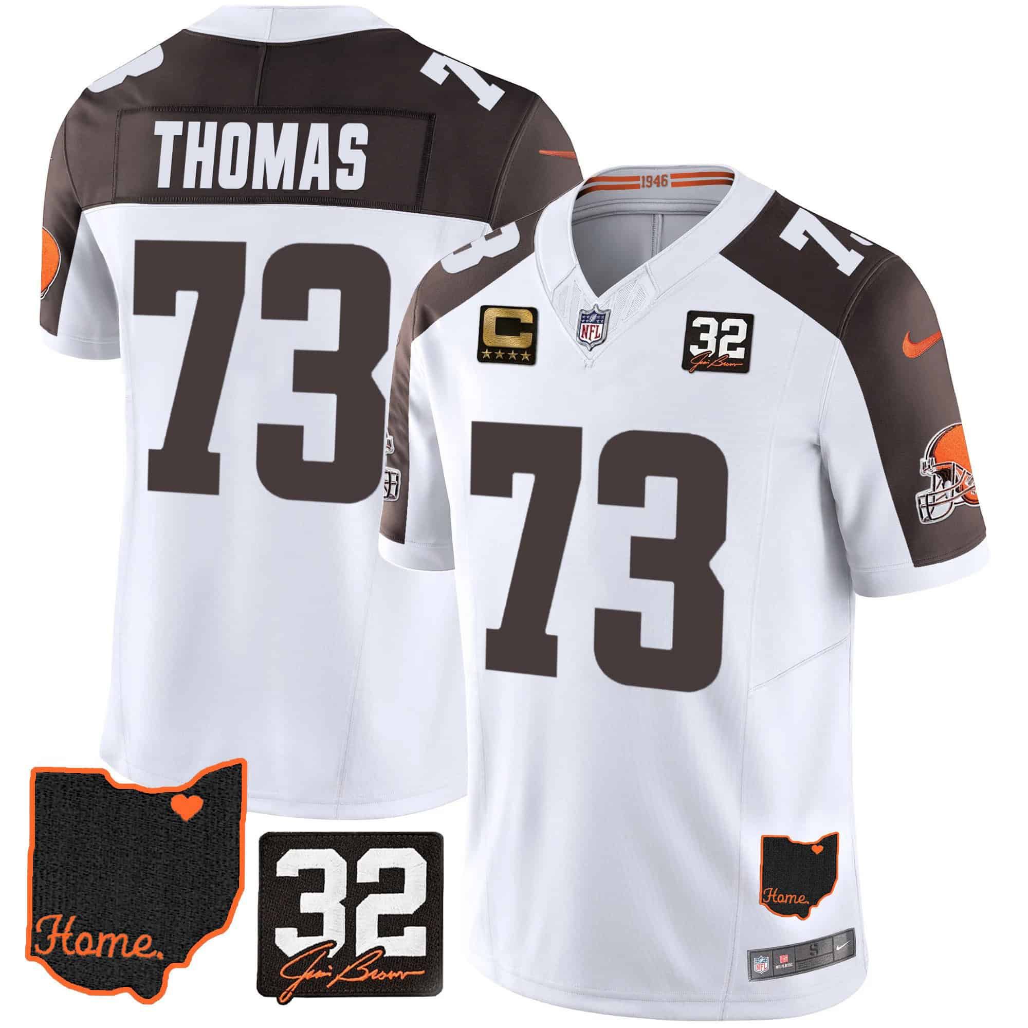 Men Cleveland Browns 73 Thomas White Memorial Home Patch 2024 Nike NFL Jersey style 1